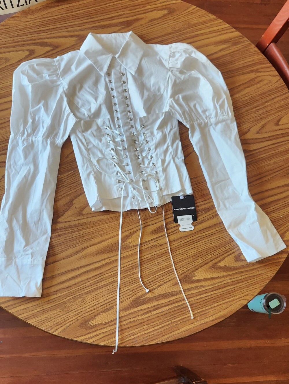 Innovare Denim White Lace-Up Corset Shirt